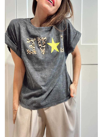 Camiseta Algodón WILD STAR EDITION Gris/Amarillo Flúor HEVE