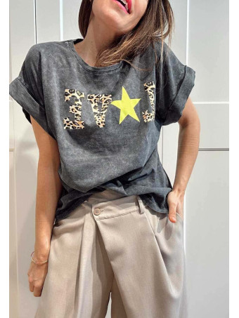 Camiseta Algodón WILD STAR EDITION Gris/Amarillo Flúor HEVE