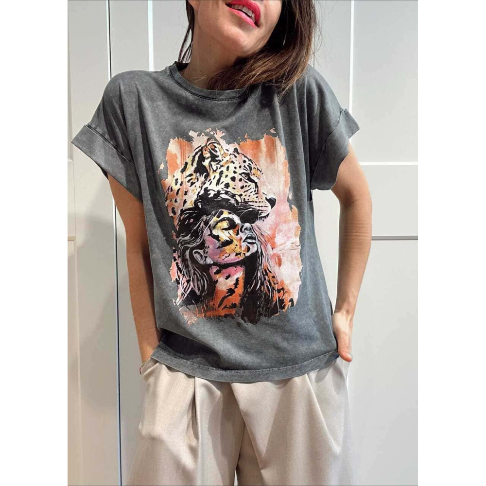 Camiseta Algodón Vinilo WILD SPIRIT Gris HEVE