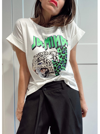 Camiseta Algodón ANIMAL THUNDER Blanco/Verde HEVE