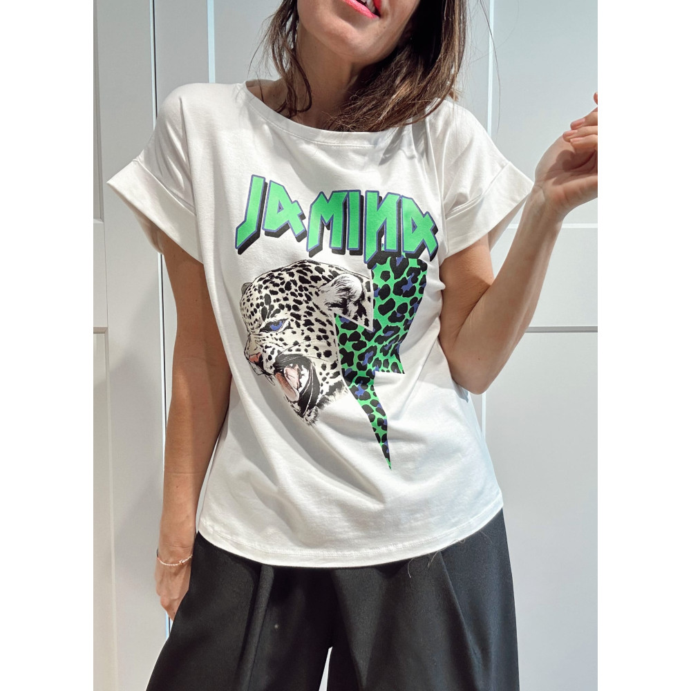Camiseta Algodón ANIMAL THUNDER Blanco/Verde HEVE