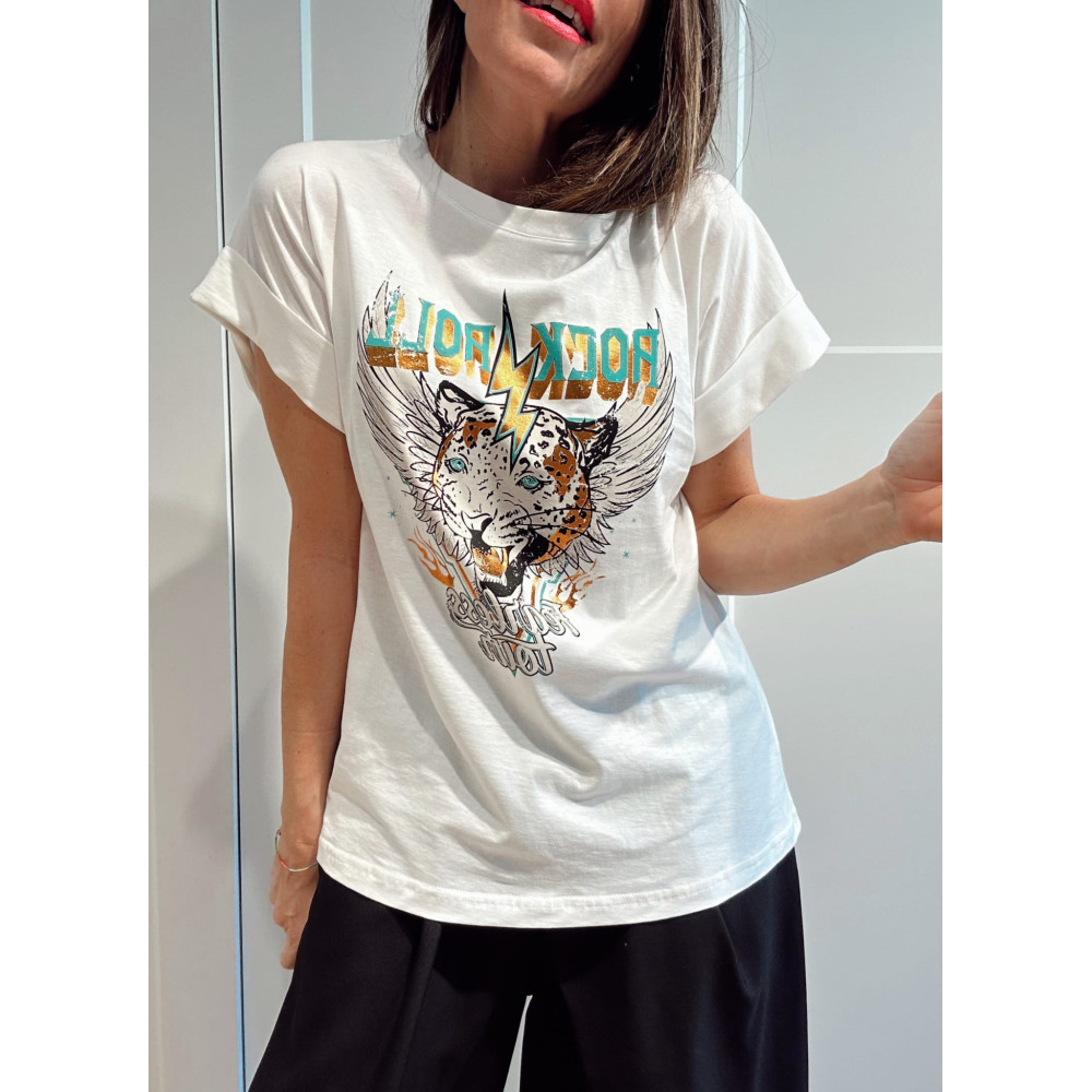 Camiseta Algodón ROCK´N´ROAR Blanco/Bronze HEVE