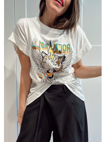 Camiseta Algodón ROCK´N´ROAR Blanco/Bronze HEVE