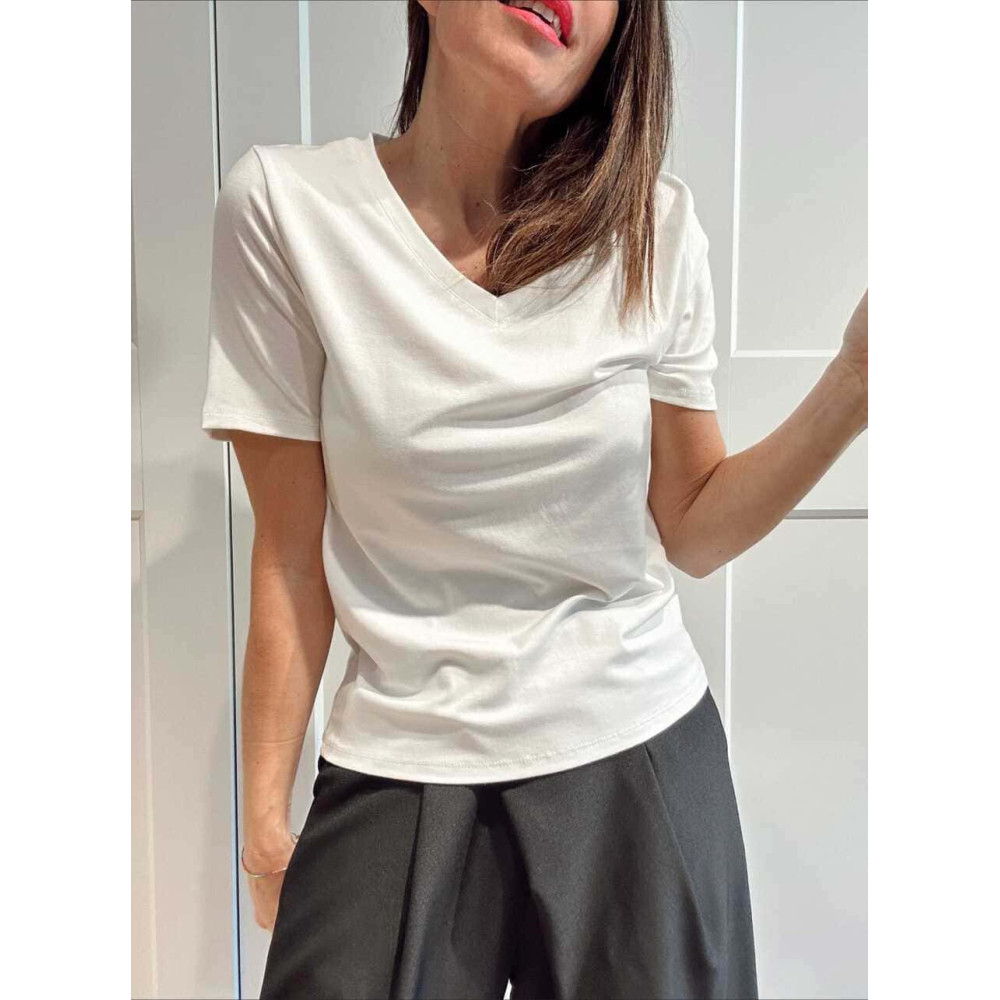 Camiseta Elástica Escote Pico SUTTON Blanco HEVE