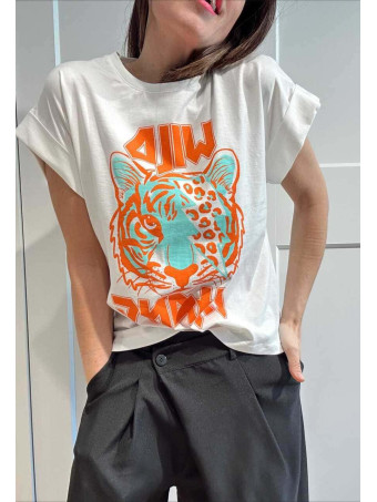 Camiseta Algodón WILD THANG Blanco/Naranja HEVE