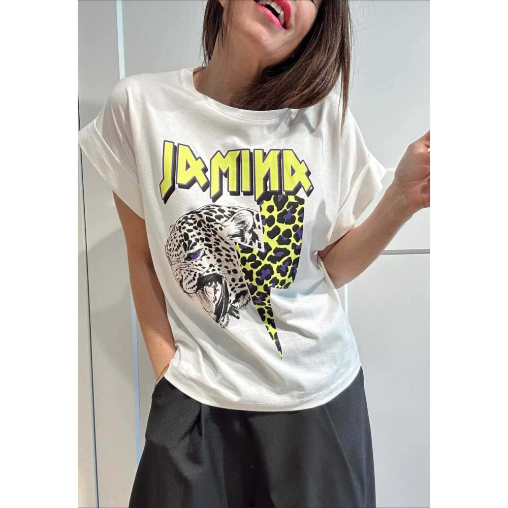 Camiseta Algodón ANIMAL THUNDER Blanco/Amarillo Flúor HEVE