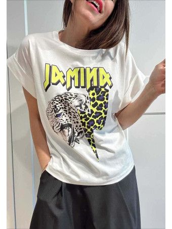 Camiseta Algodón ANIMAL THUNDER Blanco/Amarillo Flúor HEVE