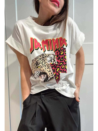Camiseta Algodón ANIMAL THUNDER Blanco/Rosa