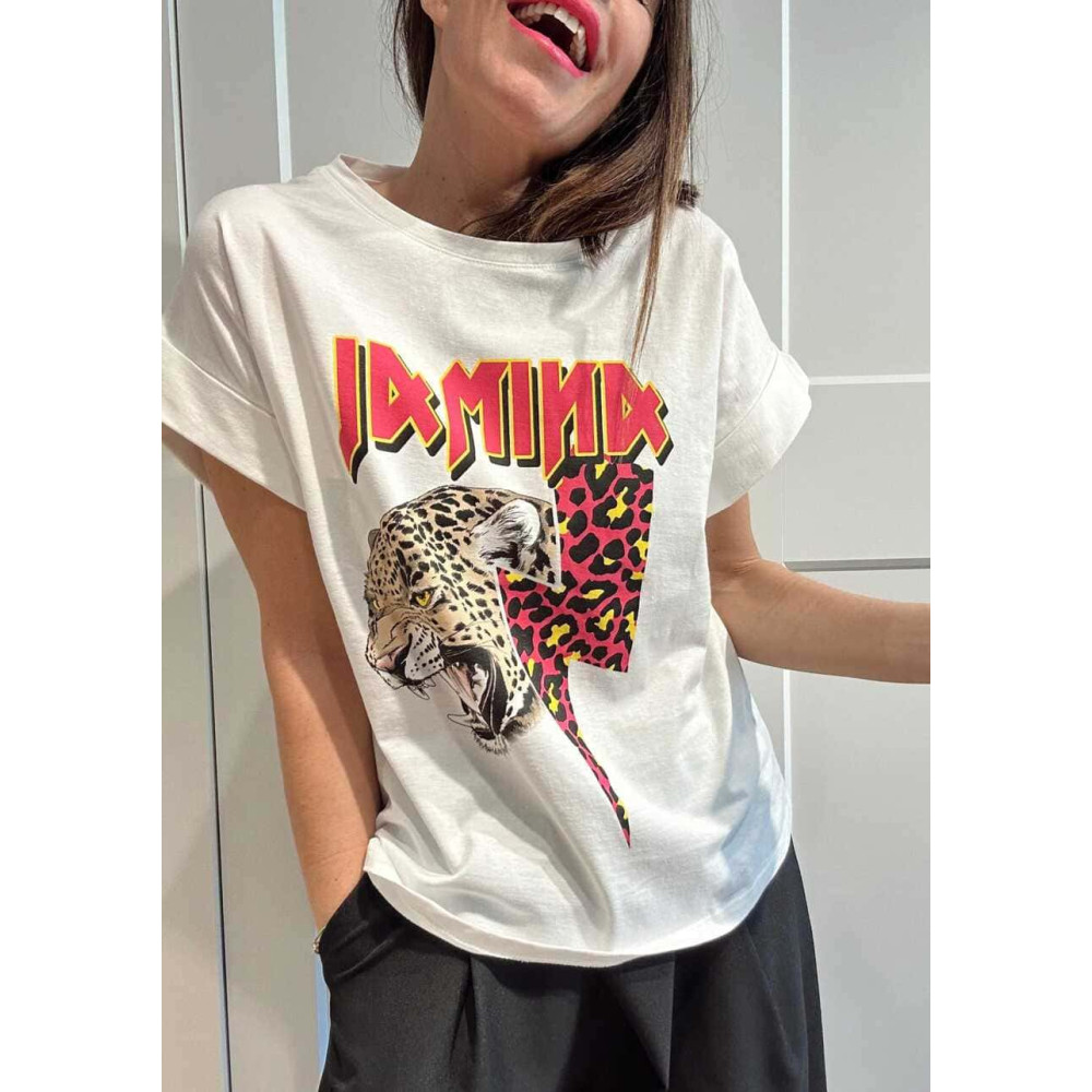 Camiseta Algodón ANIMAL THUNDER Blanco/Rosa HEVE