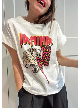 Camiseta Algodón ANIMAL THUNDER Blanco/Rosa HEVE