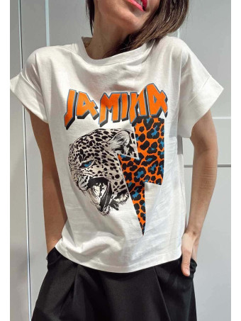 Camiseta Algodón ANIMAL THUNDER Blanco/Naranja HEVE