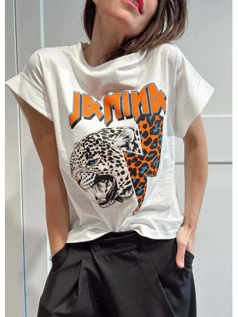 Camiseta Algodón ANIMAL THUNDER Blanco/Naranja HEVE