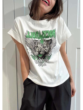 Camiseta Algodón ROCK´N´ROAR Blanco/Verde HEVE