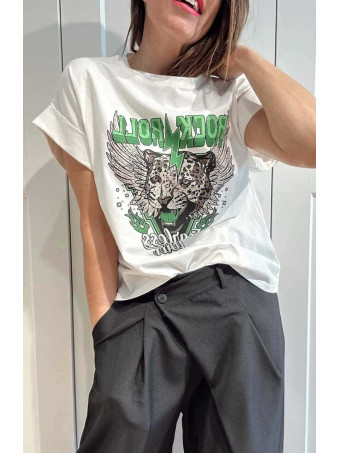 Camiseta Algodón ROCK´N´ROAR Blanco/Verde HEVE