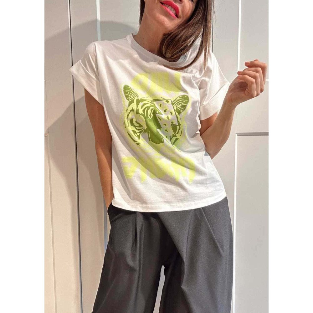 Camiseta Algodón WILD THANG Blanco/Amarillo Flúor HEVE