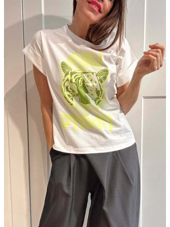 Camiseta Algodón WILD THANG Blanco/Amarillo Flúor HEVE