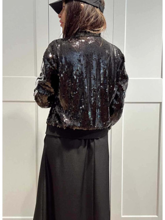 Bomber Lentejuelas Lettering THE BEST DRESSED Negro HEVE