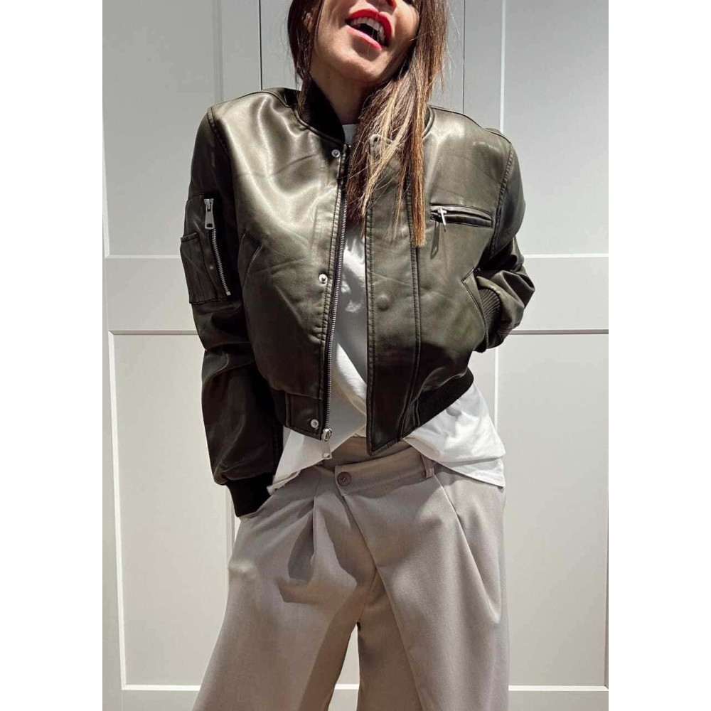 Cazadora Bomber Efecto Piel LEROFEY Verde HEVE