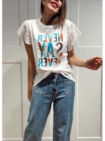 Camiseta Volante NEVER SAY NEVER Blanco HEVE