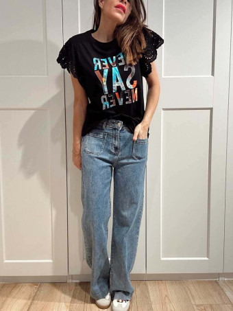 Camiseta Volante NEVER SAY NEVER Negro HEVE