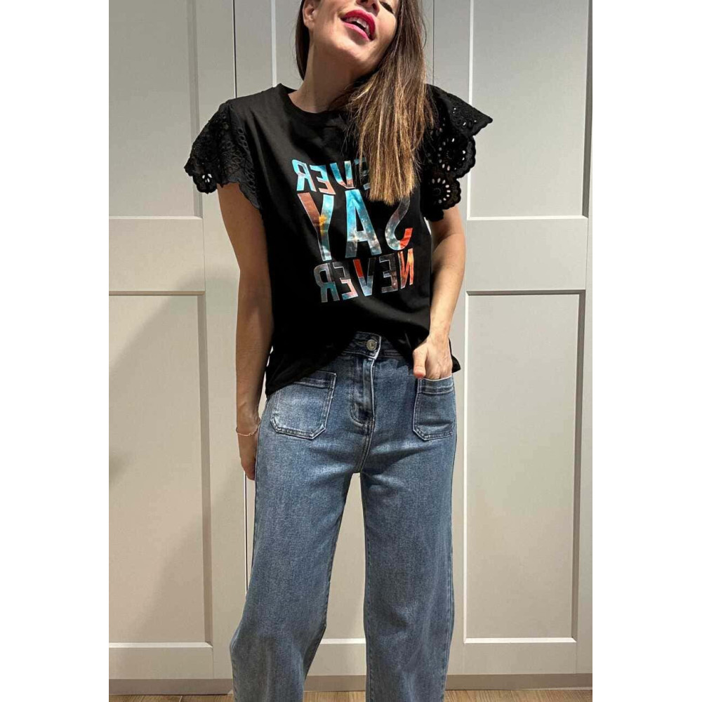 Camiseta Volante NEVER SAY NEVER Negro HEVE