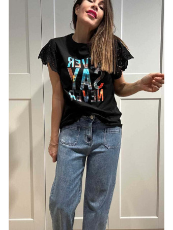 Camiseta Volante NEVER SAY NEVER Negro HEVE