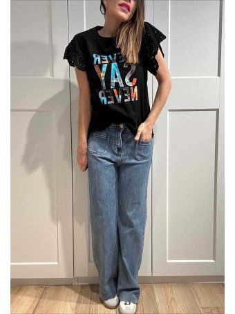 Camiseta Volante NEVER SAY NEVER Negro HEVE