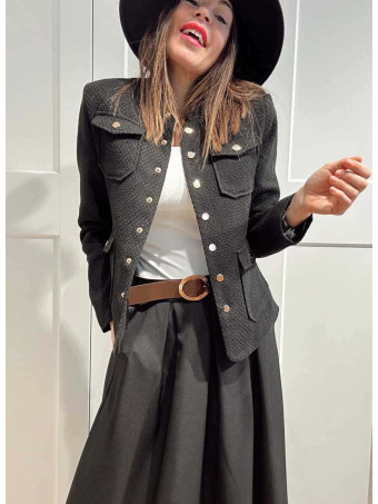 Chaqueta Tweed Estilo Chanel KERYTHIA Negro HEVE