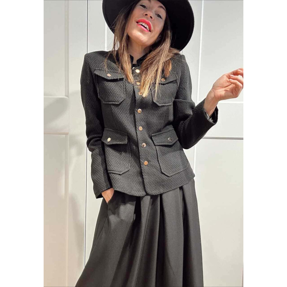Chaqueta Tweed Estilo Chanel KERYTHIA Negro HEVE
