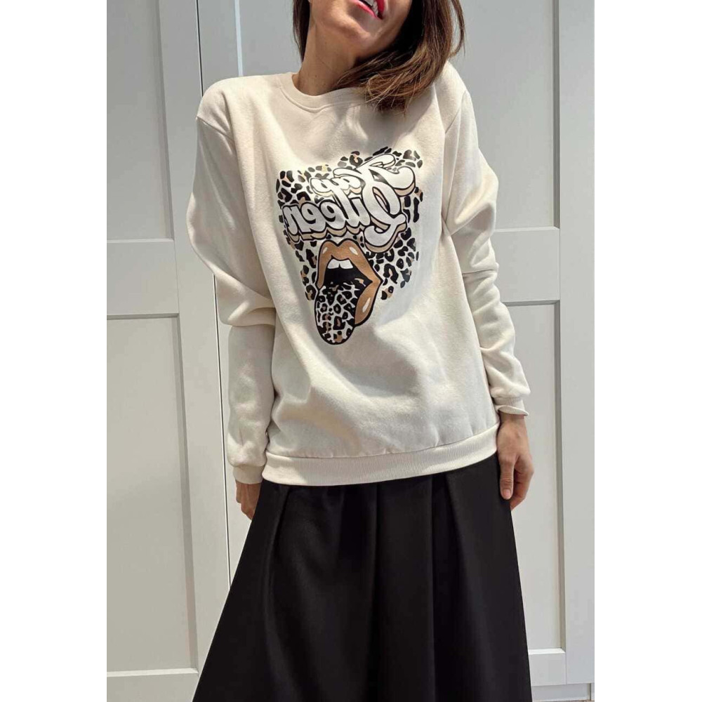 Sudadera Estampada NAP QUEEN Beige HEVE