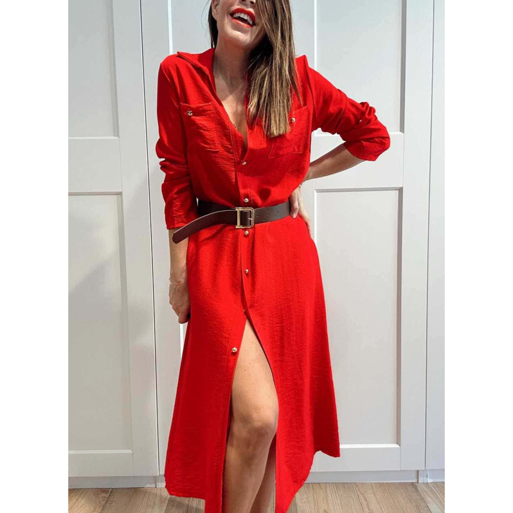 Vestido Camisero con Cinturón SILORA Rojo HEVE