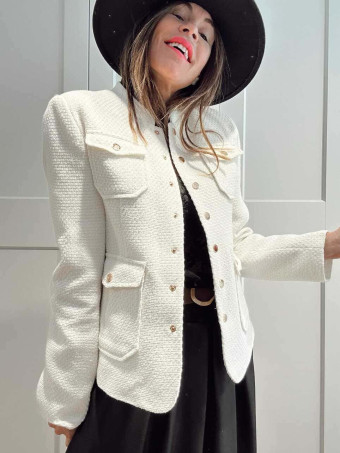 Chaqueta Tweed Estilo Chanel KERYTHIA Blanco HEVE