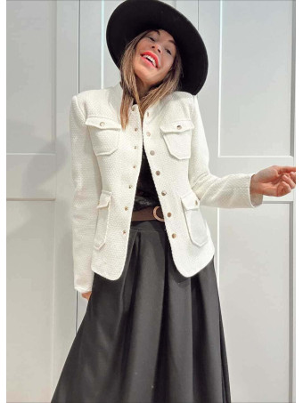 Chaqueta Tweed Estilo Chanel KERYTHIA Blanco HEVE