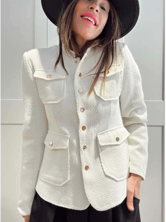 Chaqueta Tweed Estilo Chanel KERYTHIA Blanco HEVE