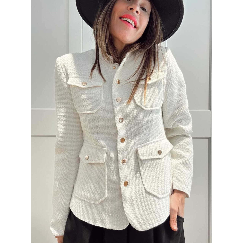 Chaqueta Tweed Estilo Chanel KERYTHIA Blanco HEVE