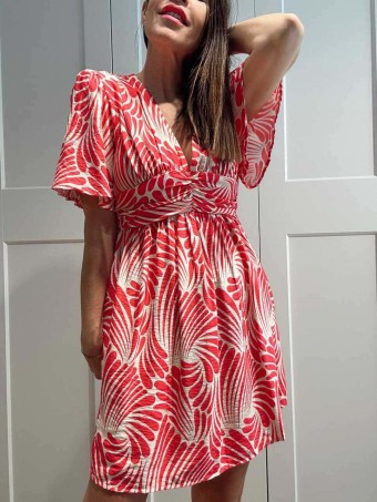 Vestido Corto Estampado SERASI Fucsia/Beige HEVE