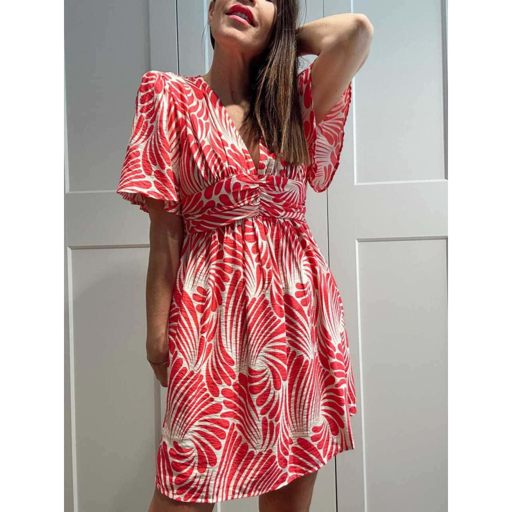 Vestido Corto Estampado SERASI Fucsia/Beige HEVE