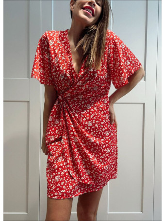 Vestido Cruzado Estampado Floral SERELLA Rojo HEVE