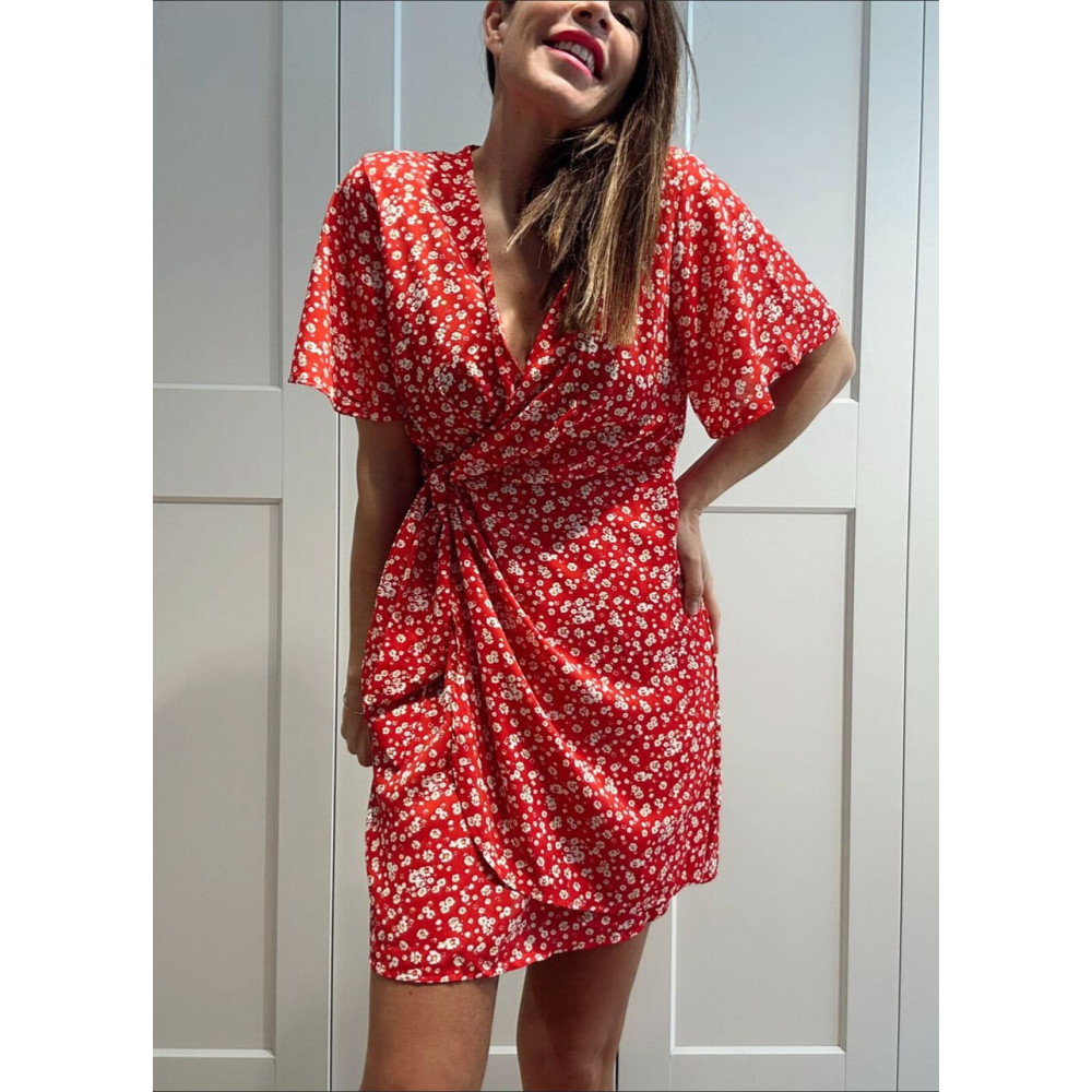 Vestido Cruzado Estampado Floral SERELLA Rojo HEVE