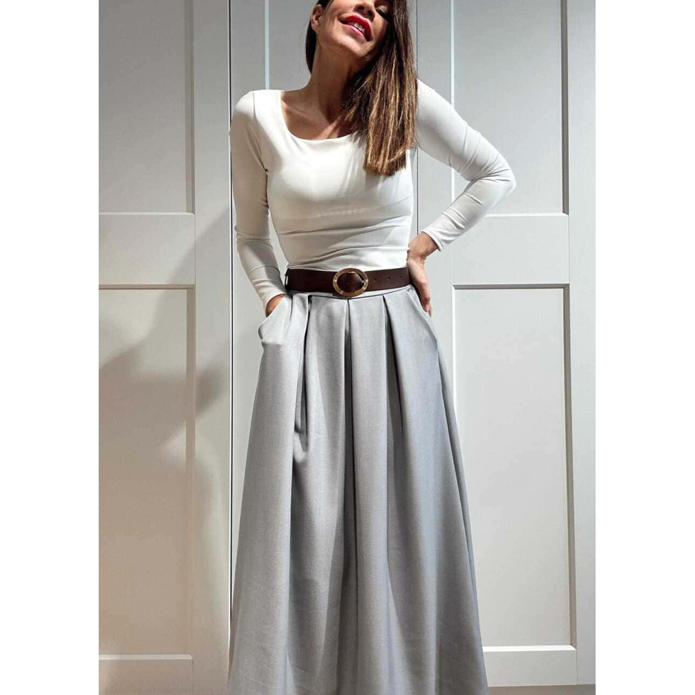 Falda Larga con Cinturón MIRENAI Gris HEVE