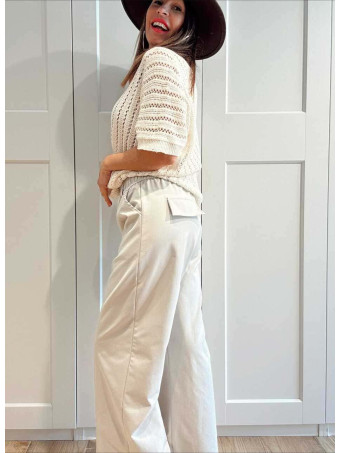 Pantalón Wide Leg con Cinturón BASSLEE Beige HEVE