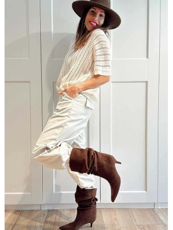 Pantalón Wide Leg con Cinturón BASSLEE Beige HEVE