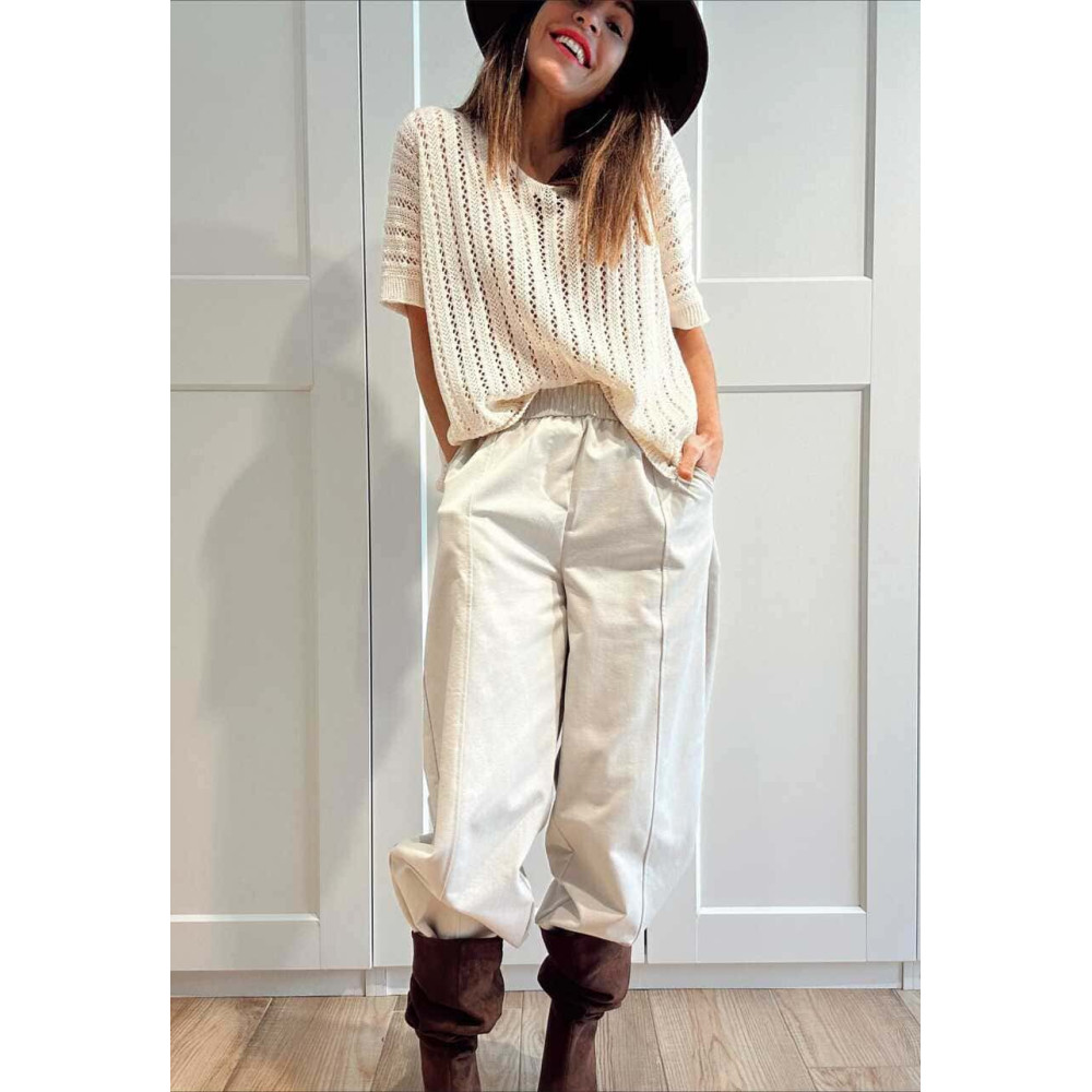 Pantalón Wide Leg con Cinturón BASSLEE Beige HEVE