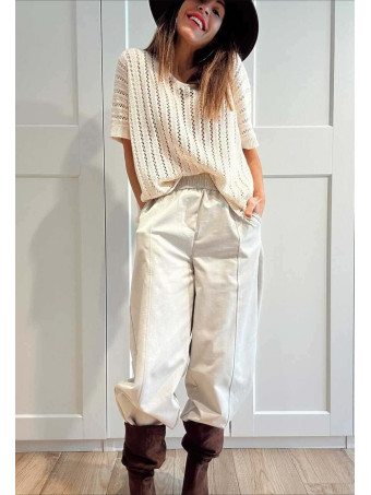 Pantalón Wide Leg con Cinturón BASSLEE Beige HEVE