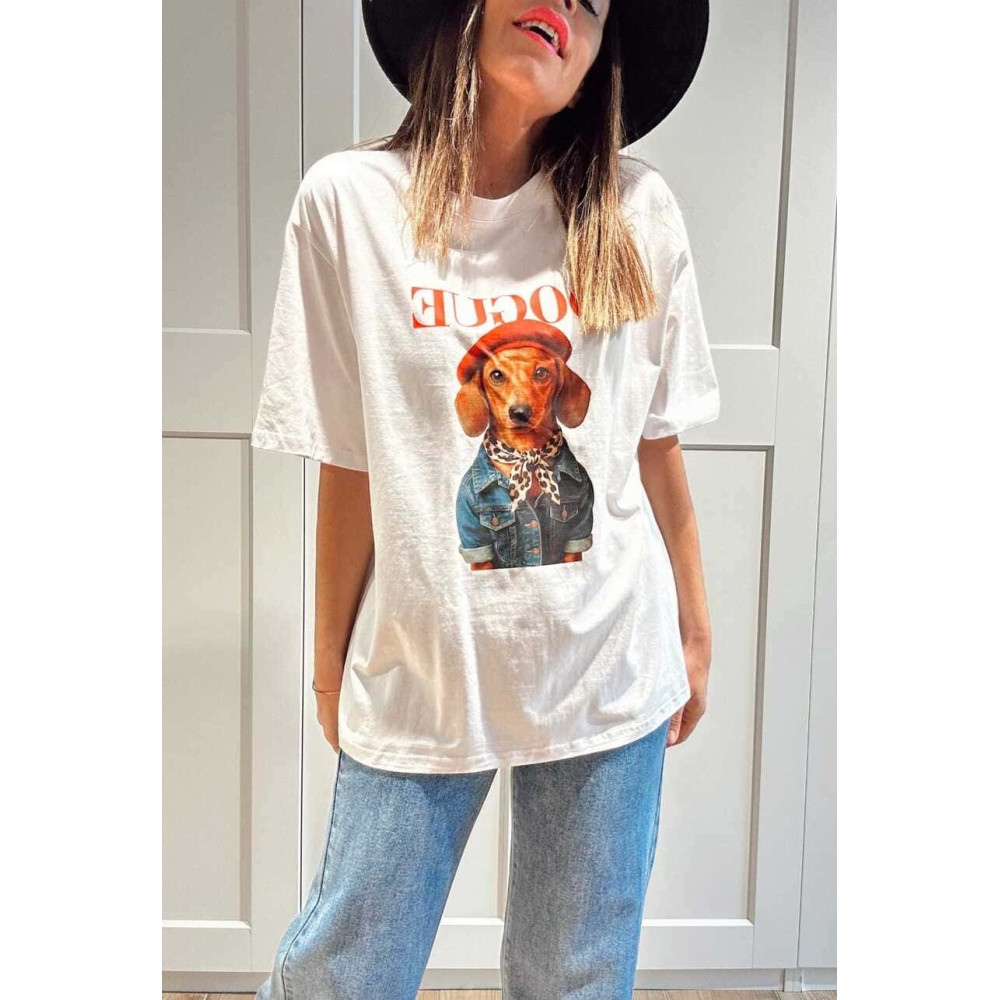 Camiseta Algodón Vinilo DOGUE COUTURE Blanco HEVE