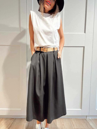 Falda Midi con Cinturón NAZLIE Negro HEVE