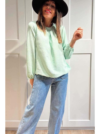Blusa Fluida Abullonada VOLIANNE Aguamarina HEVE