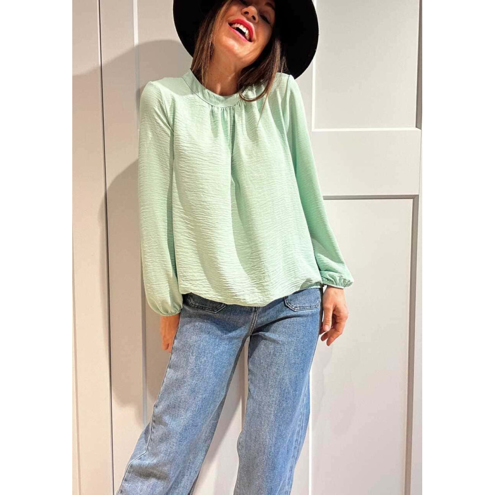 Blusa Fluida Abullonada VOLIANNE Aguamarina HEVE