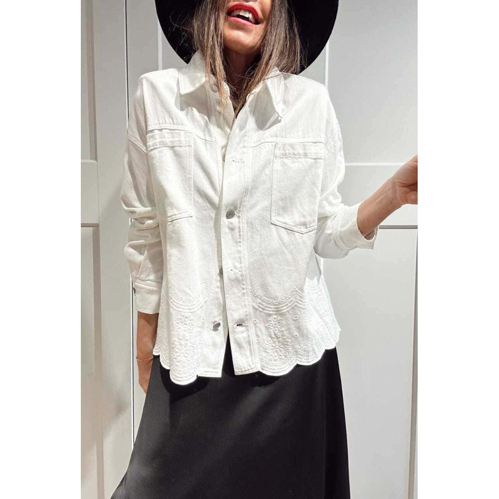Sobrecamisa Vaquera con Bordados RYZENTH Blanco HEVE