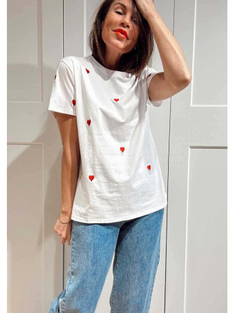 Camiseta Regular Fit Corazones Bordados LOVAK Blanco HEVE